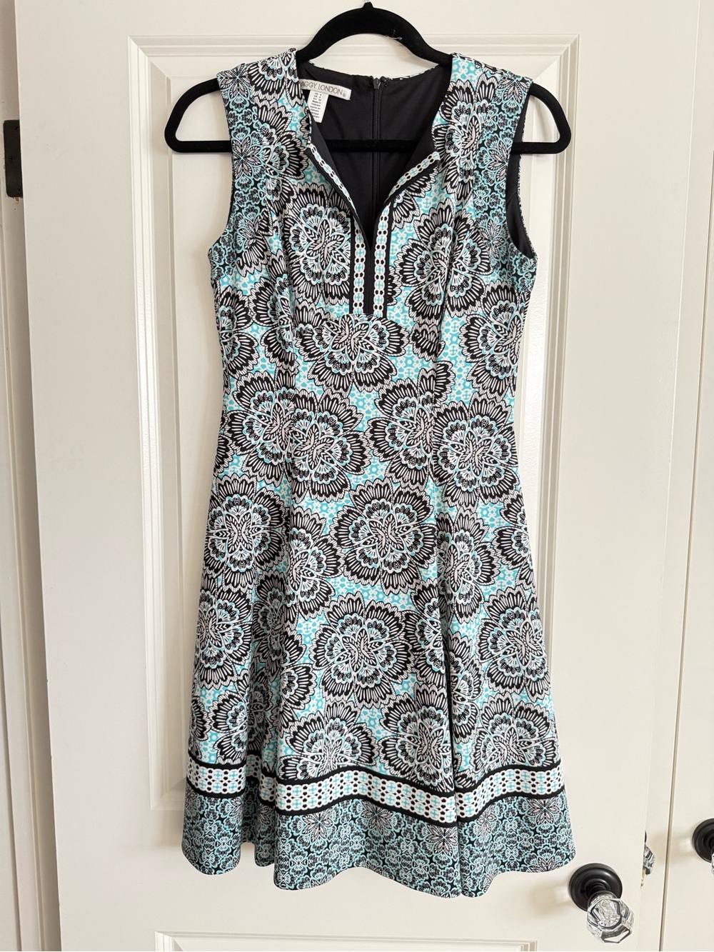 Maggy London Aqua & Black Floral Midi Dress